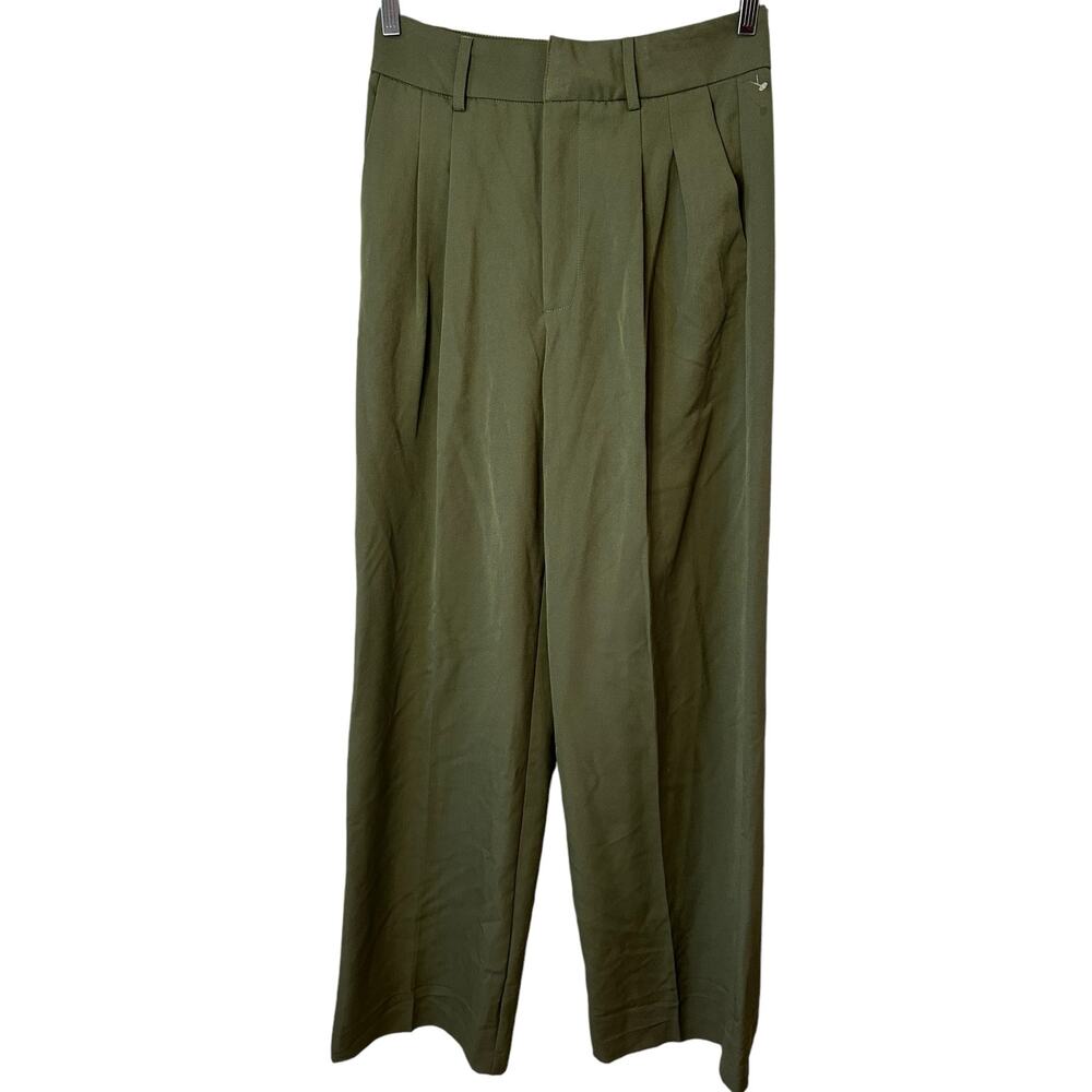 Steve Madden New Women's Pleated Front Wide Leg Trouser Pants Green Small Preppy